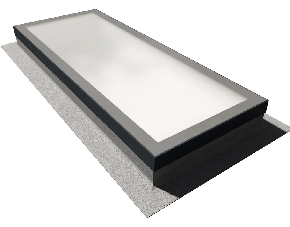 Framed flat rooflight with satin privacy glass