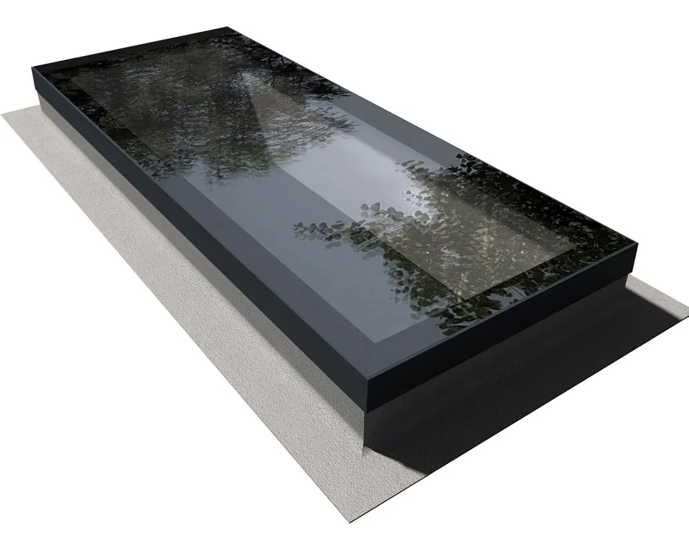 Framed flat rooflight with solar grey glass