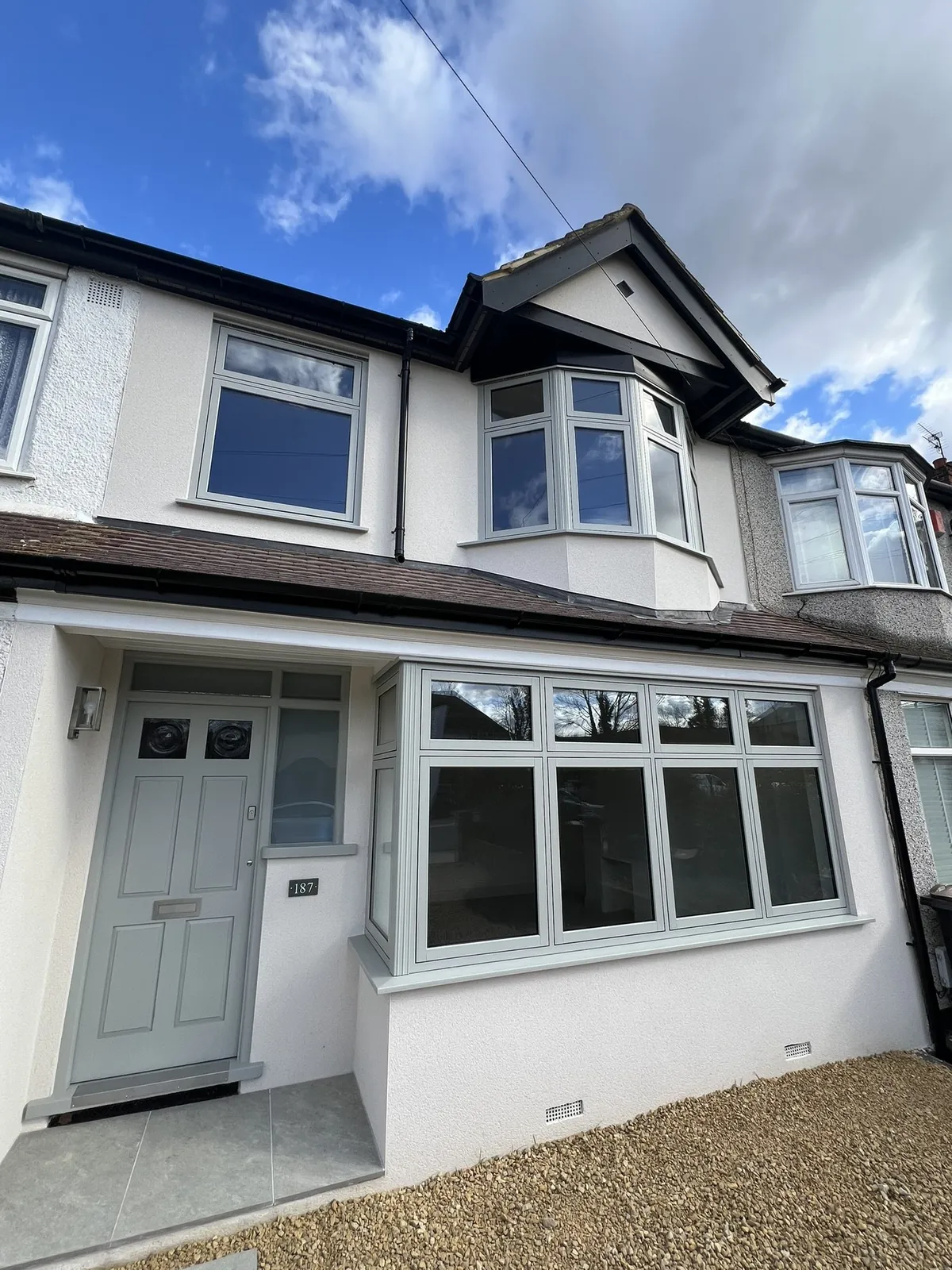 Painswick grey Timberlook windows and door, with Reeves Renovations